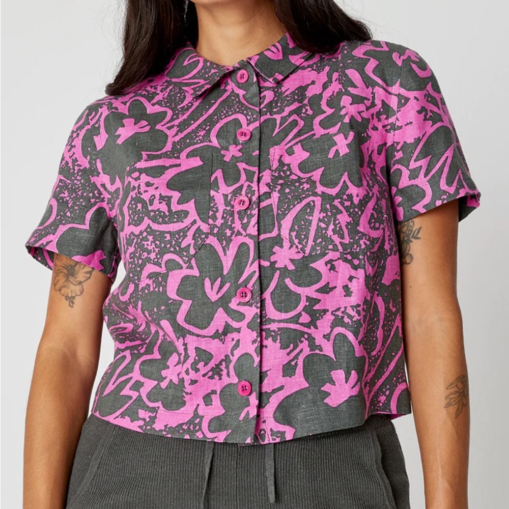 Back Beat Co. Linen Safari Shirt in Floral
